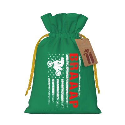 AMZJHGWEU Dirt Bike Motocross American Flag Christmas Gift Bags, Santa Wrapping Bags, With Drawstring And Tags Reusable, Xmas Presents Bag, Holiday Party Favors, Birthday & Christmas Gift