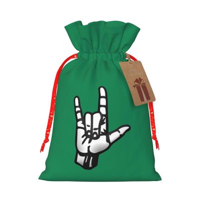 AMZJHGWEU ASL I Love You Sign Language Christmas Gift Bags, Santa Wrapping Bags, With Drawstring And Tags Reusable, Xmas Presents Bag, Holiday Party Favors, Birthday & Christmas Gift