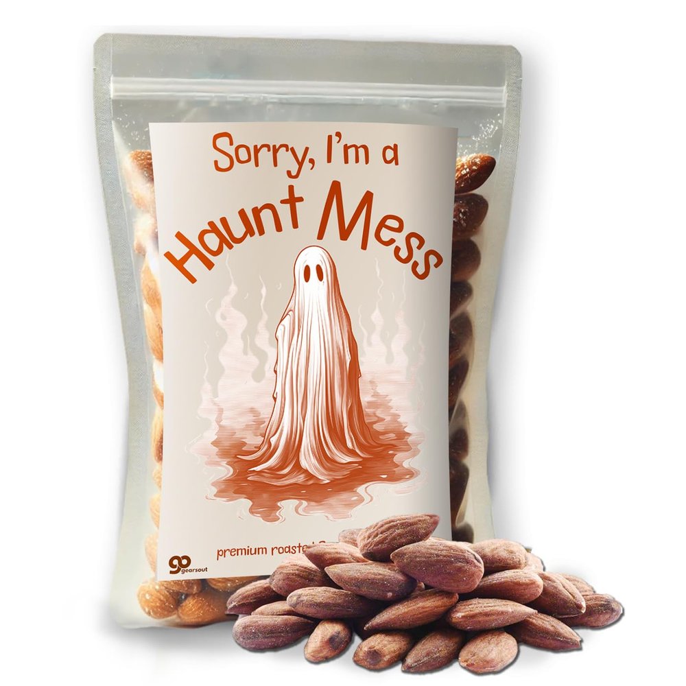 Uncle Franks Haunt Mess Almonds - Spooky Salty Snack Gift, Funny Halloween Treat for Adults Teens Retro Vintage Style Hot Mess Gifts for Friends