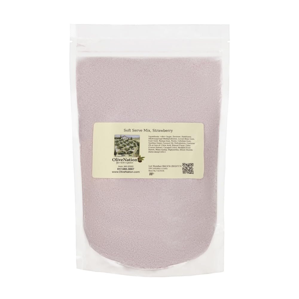 OliveNation Vegan Soft Serve Mix, Strawberry - Non-Dairy Soft Serve Powder for Strawberry Flavor Frozen Desserts, Fruit Whip, Shakes, Frozen Beverages, GF, No Cholesterol, Vegan/Vegetarian (32.00oz)