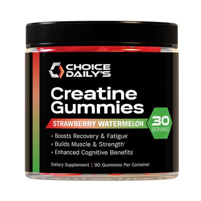 CHOICE DAILYS Creatine Gummies - 90 Vegan Friendly Chews - USA Made - Boosts Recovery - Builds Muscle - Enhanced Cognitive Benefits (Large, Strawberry Watermelon)