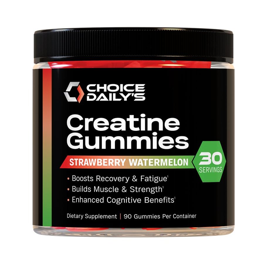 CHOICE DAILYS Creatine Gummies - 90 Vegan Friendly Chews - USA Made - Boosts Recovery - Builds Muscle - Enhanced Cognitive Benefits (Large, Strawberry Watermelon)