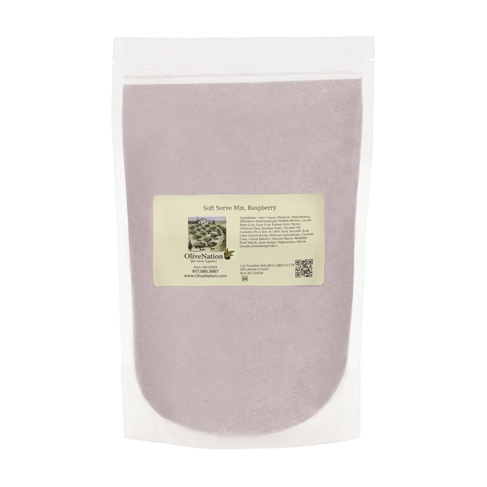 OliveNation Vegan Soft Serve Mix, Raspberry - Non-Dairy Soft Serve Powder for Raspberry Flavor Frozen Desserts, Fruit Whip, Shakes, Frozen Beverages, GF, No Cholesterol, Vegan/Vegetarian (16.00oz)