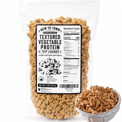 New To Town Textured Vegetable Protein (TVP) Unflavored - Natural Plant-Based Vegan Protein Chunks Non-GMO, Gluten-Free, Cholesterol-Free Meat Substitute (8 Ounce, TVP)
