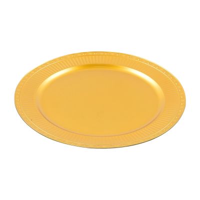 100 Pcs Round Serving Plates 13in Antique Charger Plates Bulk Plastic Charger Plates Set with Stackable &Edge Texture Pattern Table Chargers for Parties, Weddings, Banquets, RestaurantsGold