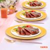 100 Pcs Round Serving Plates 13in Antique Charger Plates Bulk Plastic Charger Plates Set with Stackable &Edge Texture Pattern Table Chargers for Parties, Weddings, Banquets, RestaurantsGold view 3