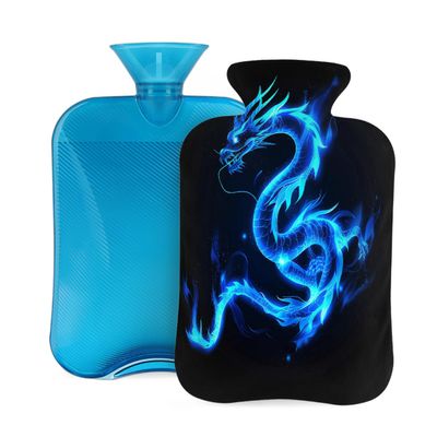 Tangopi Hot Water Bottle with Soft Cover 2L Leakproof PVC Hot Water Bag for Pain Relief, Period Cramps, Hand Feet Warmer, Ideal Gift for Women & Men (Blue Glowing Dragon)