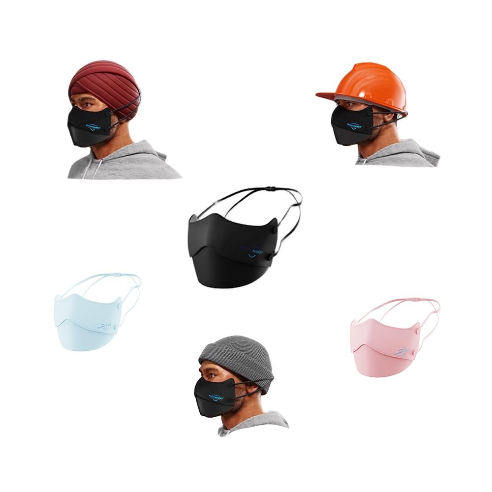 MagneMasque 3-PACK EAR-FREE REUSABLE CLOTH FACE MASKS - Soft Ice Silk, Breathable, Nose Vent, Extremely Comfortable. (Grey)
