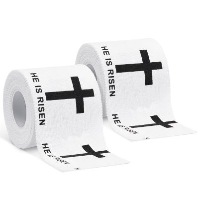 MiniInflat 2 Pcs Christian Cross Athletic Tape Sports Tape 2in x 23ft Religion Jesus Wrist Wrap for Soccer Football Baseball, Gift for Graduation Teacher Nurses Week Pentecost(White,He is Rise)