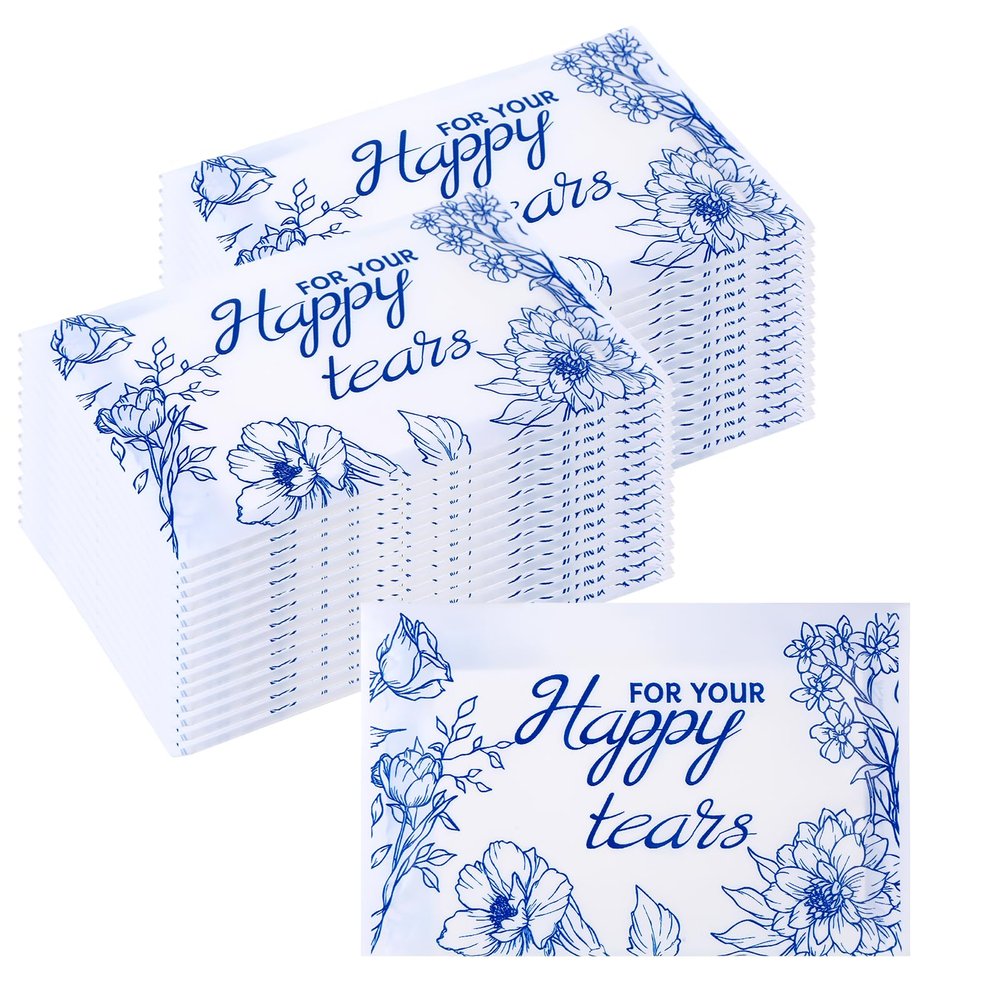 100 Packs Happy Tears Tissues for Wedding,3 Ply Wedding Tissues for Wedding Favors,Bulk Individual Tissues Packs for Wedding Welcome Bag Stuffers,Guest Souvenirs