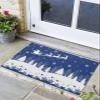 Non-Slip Front Door Mat, Santa Claus Reindeer on Blue Bath Rug, Snowflakes Christmas Tree Welcome Doormats for Entryway/Bedroom/Bathroom Entrance,24x36In view 1