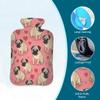 Tangopi Hot Water Bottle with Soft Cover 2L Leakproof PVC Hot Water Bag for Pain Relief, Period Cramps, Hand Feet Warmer, Ideal Gift for Women & Men (Pug Puppy Hearts) view 3