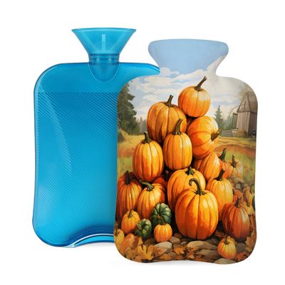 Tangopi Hot Water Bottle with Soft Cover 2L Leakproof PVC Hot Water Bag for Pain Relief, Period Cramps, Hand Feet Warmer, Ideal Gift for Women & Men (Farmhouse Pumpkins)