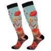 Autumn Poppy Flowers Compression Socks for Women Men Circulation Knee High Stocking for Athletic Running Nurse Travel view 1