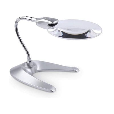 SWDIIWB Magnifier LED Desk Lamp Cabled, Powerful 3x5x8x10x Magnifying Glass, Smoothly Adjustable and Extra Bright Lights (10X, White)