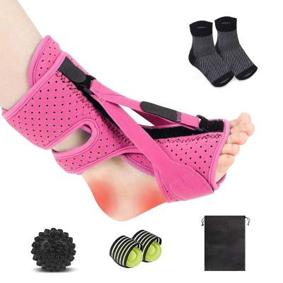 SOEDZUNG Plantar Fasciitis Night Splint with Massage Ball, Arch Pads & Socks, Adjustable Foot Brace for Achilles Tendonitis, Heel Spur, Foot Drop Relief Lightweight Night Splint for Men and Women