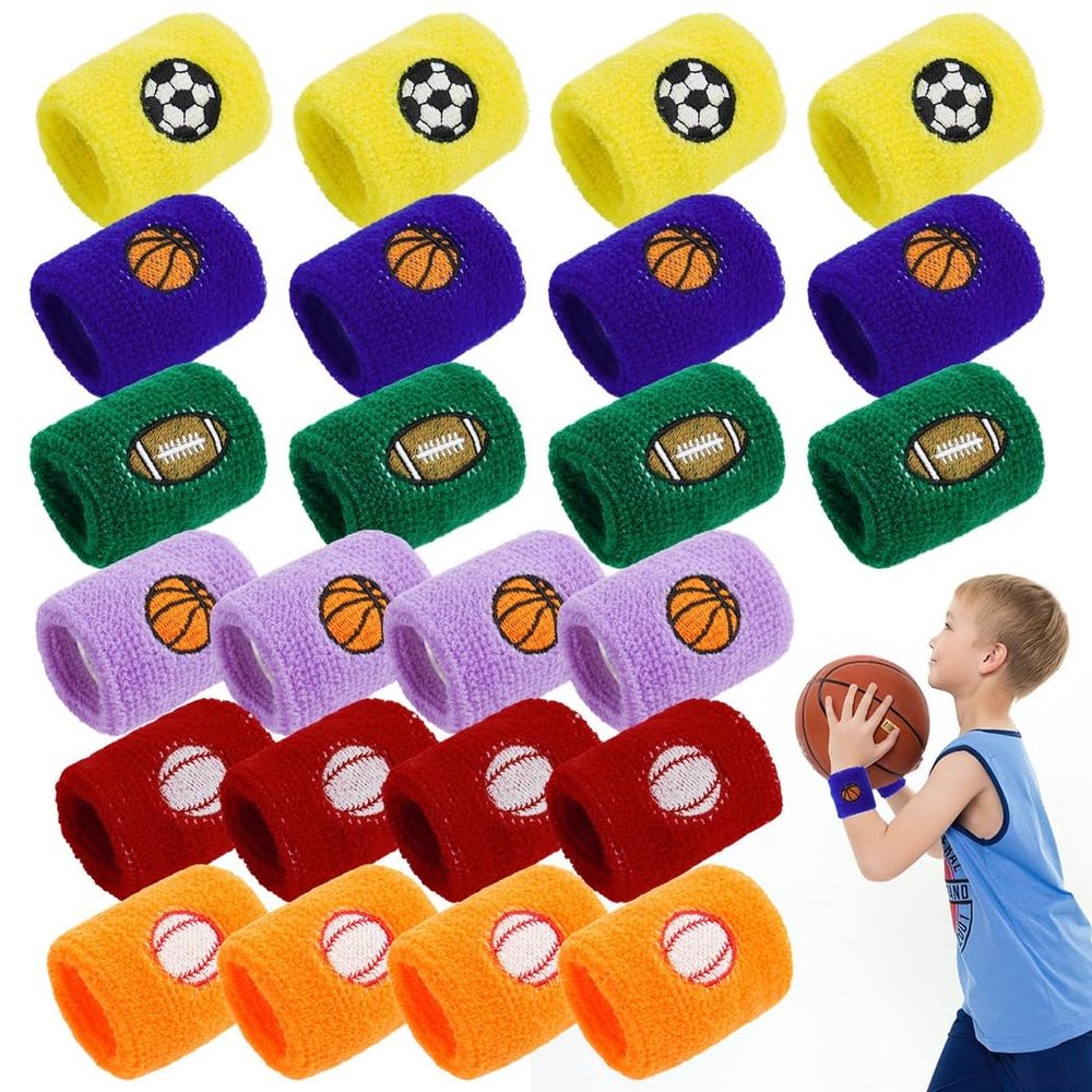 Tressify 24 Pack Colorful Sweat Bands For Kids, Versatile Athletic Wristbands For Various Sports Activities