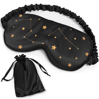 100% Natural Mulberry Silk Sleep Eye Mask with Adjustable Elastic Band for Women & Men Soft Light Blocking Cover Eyeshade Blindfold with Star Printed (Black)
