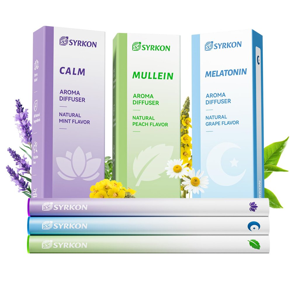 3-in-1 Herbal Diffuser Pens, Mullein for Lung Support | Calm Mood | Sleep Support, with Ashwagandha & Lavender, Melatonin & L-Theanine, Total 1800 Uses