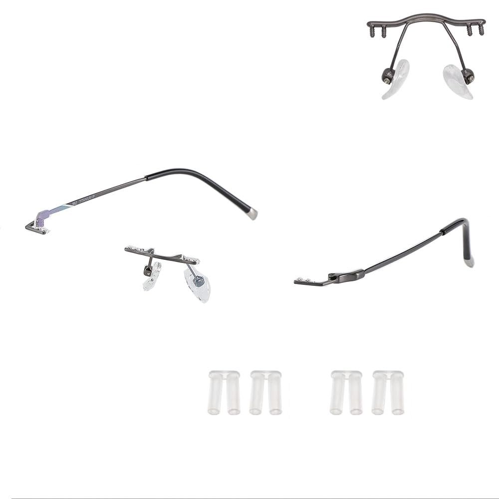 1 Pair Metal Frame Temple Arms Titanium Rimless Glasses Legs and Stainless Steel Nose Bridge Glasses Replacement Temple Eyewear Frame Temple with Double Rubber Plug(Gun Color)