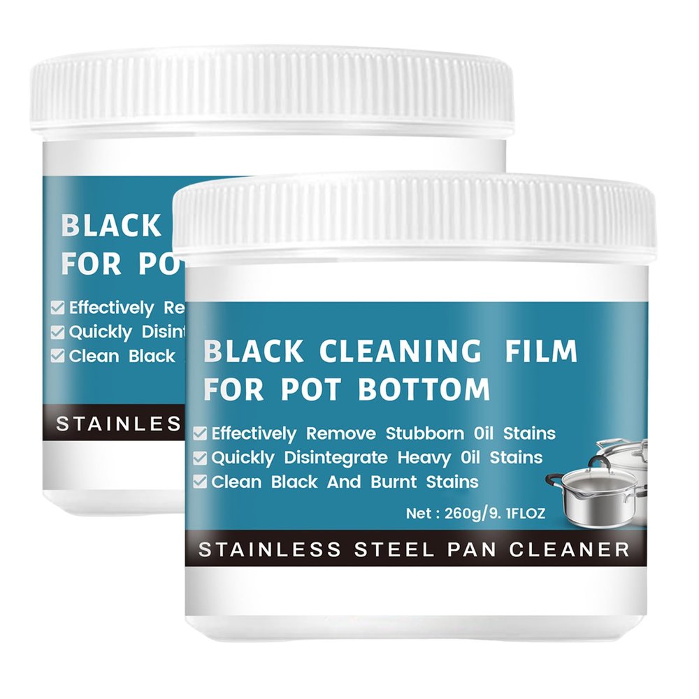 Jeamoen Powerful Burnt Residue Remover Paste For Cookware,Black Cleaning Film For Pot Bottom,Pot Cleaner For Bottom Of Pans,Stainless Steel Cookware Cleaner (2PC)