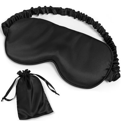 100% Natural Mulberry Silk Sleep Eye Mask with Adjustable Elastic Band for Women & Men Soft Light Blocking Cover Eyeshade Blindfold (Black)