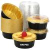 100 PCS Aluminum Foil Cups with Lids, 8 oz Disposable Ramekins for Baking Serving, Round Foil Containers with Clear Lids for Cupcakes, Desserts, Pudding, Muffins, Party, Holiday Events view 1