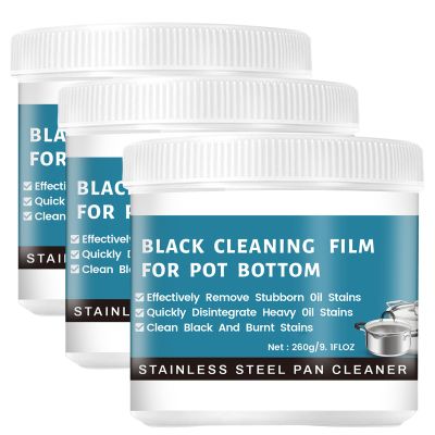 Jeamoen Powerful Burnt Residue Remover Paste For Cookware,Black Cleaning Film For Pot Bottom,Pot Cleaner For Bottom Of Pans,Stainless Steel Cookware Cleaner (3PC)