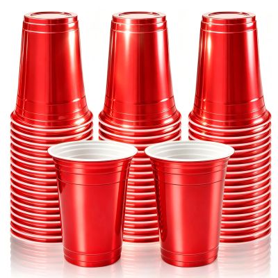 100 Count Metallic Red Plastic Solo Cups - 16 oz Disposable Plastic Party Cups for Easy Cleanup and Large Gatherings, Assorted Colors Cups for Picnic, Birthday, Graduation Party, Patrotic Day
