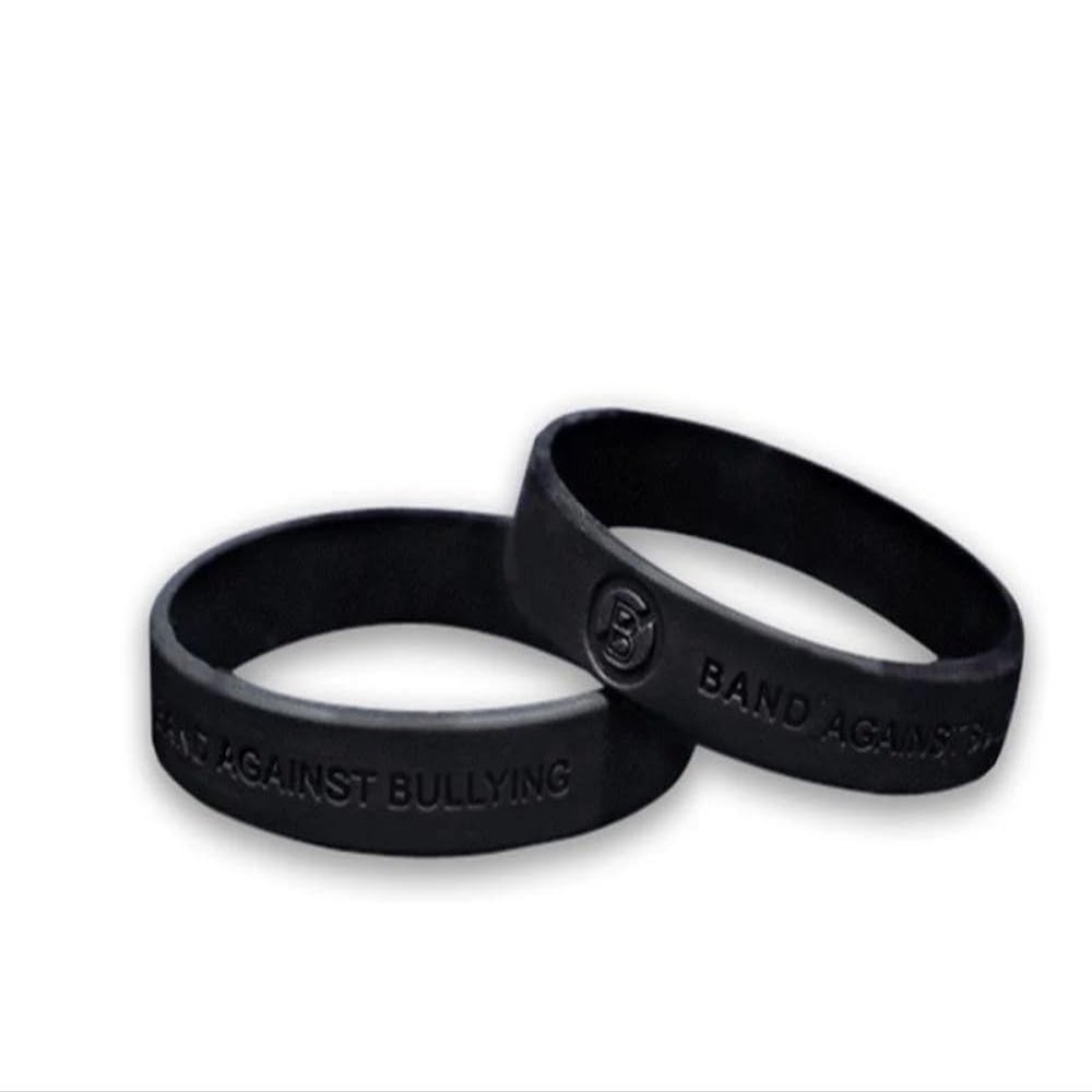 2 Pack Black Anti-Bullying Silicone Bracelet 7 Inch Small Wristband with Band Against Bullying Message Rubber Awareness Wristband for School Events, Fundraisers & Kindness Campaigns - 1 Bracelet