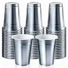16 oz - 100 Count Metallic Plastic Cups, Disposable Plastic Party Cups for Easy Cleanup and Large Gatherings, Gold Metallic Cups for Birthdays, Parties, Christmas, and Everyday Use (Silver) view 1