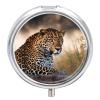 African Animal Leopard Metal Pill Organizer, 3 Compartment Waterproof Pill Case with Mirror for Purse Pocket Bag, Daily Medicine Vitamin Holder, Portable Travel Med Container(Round) view 1