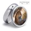 African Animal Leopard Metal Pill Organizer, 3 Compartment Waterproof Pill Case with Mirror for Purse Pocket Bag, Daily Medicine Vitamin Holder, Portable Travel Med Container(Round) view 2