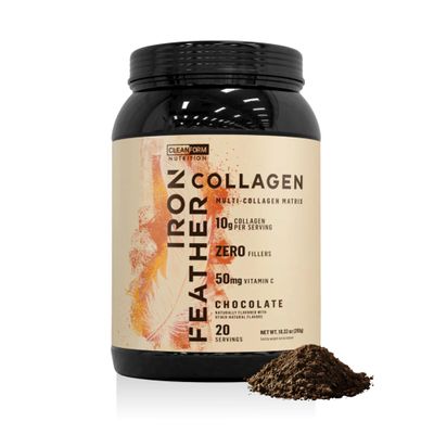 Iron Feather Collagen Powder | Chocolate | Multi-Collagen Protein with Vitamin C | Supports Joints, Tendons, Recovery, Skin, Hair and Nails | 10g Protein per Scoop | Clean and Functional Nutrition