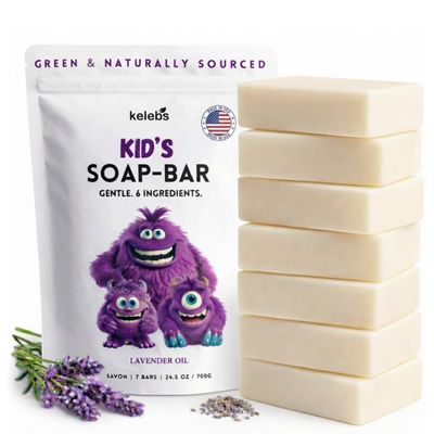 KELEBS Kids Soap Bar, Gentle Lavender Soap, Kids Body Wash Bar, Natural Bar Soap for Kids & Family, with Organic Lavender Oil, Naturally Scented, 7 Bars