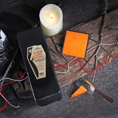 Bloody Good Cheddar, Matured Red Leicester Halloween-Themed Cheddar Cheese in Black Wax Coffin Shape, 7 Ounces