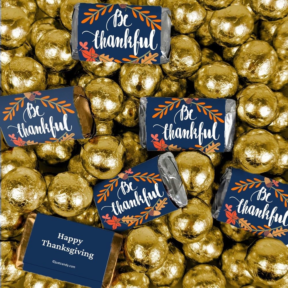 102 Pcs Fall Be Thankful Wrapped Assorted Miniatures and Milk Chocolate Gold Foil Balls (1.62lb)