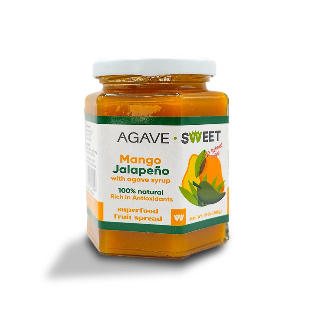 Agave Sweet Mango Jalapeno Fruit Spread with Agave Syrup | No Sugar Mango Jalapeno Jam Alternative | No Preservatives, Vegan-Friendly | 10 oz Recyclable Glass Jar