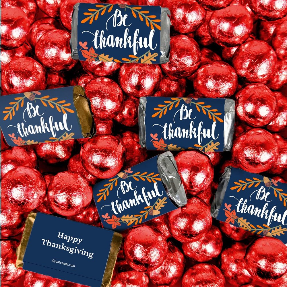 280 pcs Fall Be Thankful Wrapped Assorted Miniatures and Milk Chocolate Red Foil Balls (6.48lb)