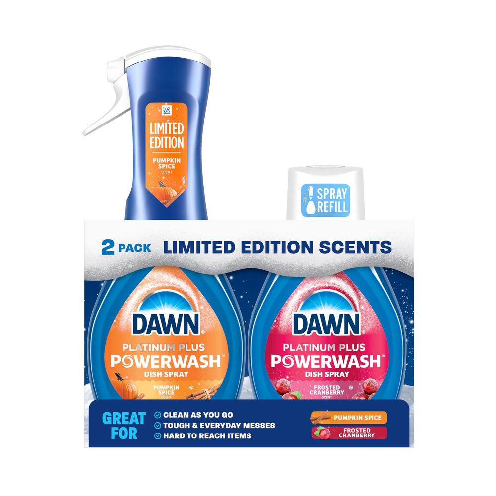 Dawn Powerwash Spray, Dish Soap, Dishwashing Liquid, Pumpkin Spice + Frosted Cranberry, 1 Starter Kit + 1 Refill, 2x16 Fl Oz