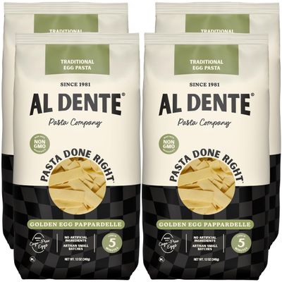 Al Dente Golden Egg Pappardelle All-Natural, Hand-Crafted Egg Pasta. Traditional Pasta Noodles Made with Cage-Free Eggs and Semolina. (Packaging May Vary) - 12oz Bags (Pack of 4)