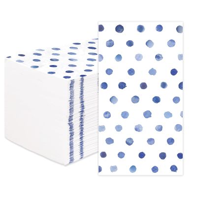 100 Pcs Blue Polka Dots Paper Napkins 3 Ply Watercolor Blue Disposable Absorbent Hand Towels Boho Vintage Guest Napkins for Wedding Party Lunch Dinner Bathroom Kitchen Decorations
