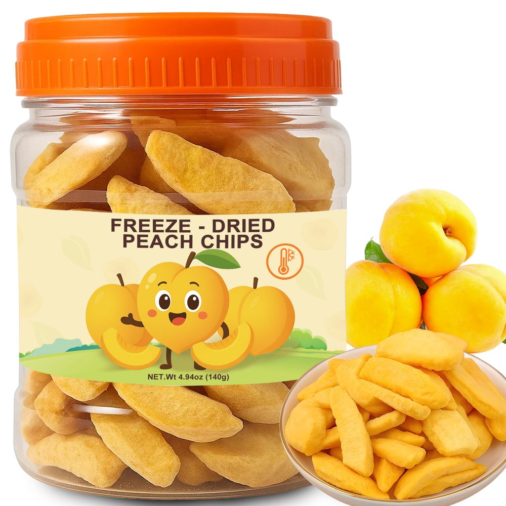 4.94 oz Freeze Dried Yellow Peach Chips, Crispy Freeze-Dried Peaches Fruit, Low-Calorie & High in Dietary Fiber, Kids Fruit Treat Perfect for Desserts, Yogurt, Cereal, and Smoothies