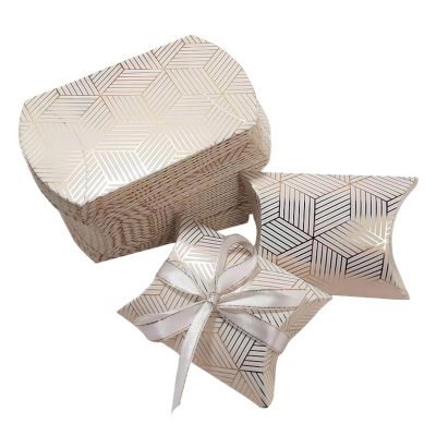 VASANA 50Pcs 3.54x2.56 Inch Kraft Paper Mini Pillow Box with White Ribbon Foldable Gift Box Party Candy Favor Holder Containers for Wedding Birthday Holidays