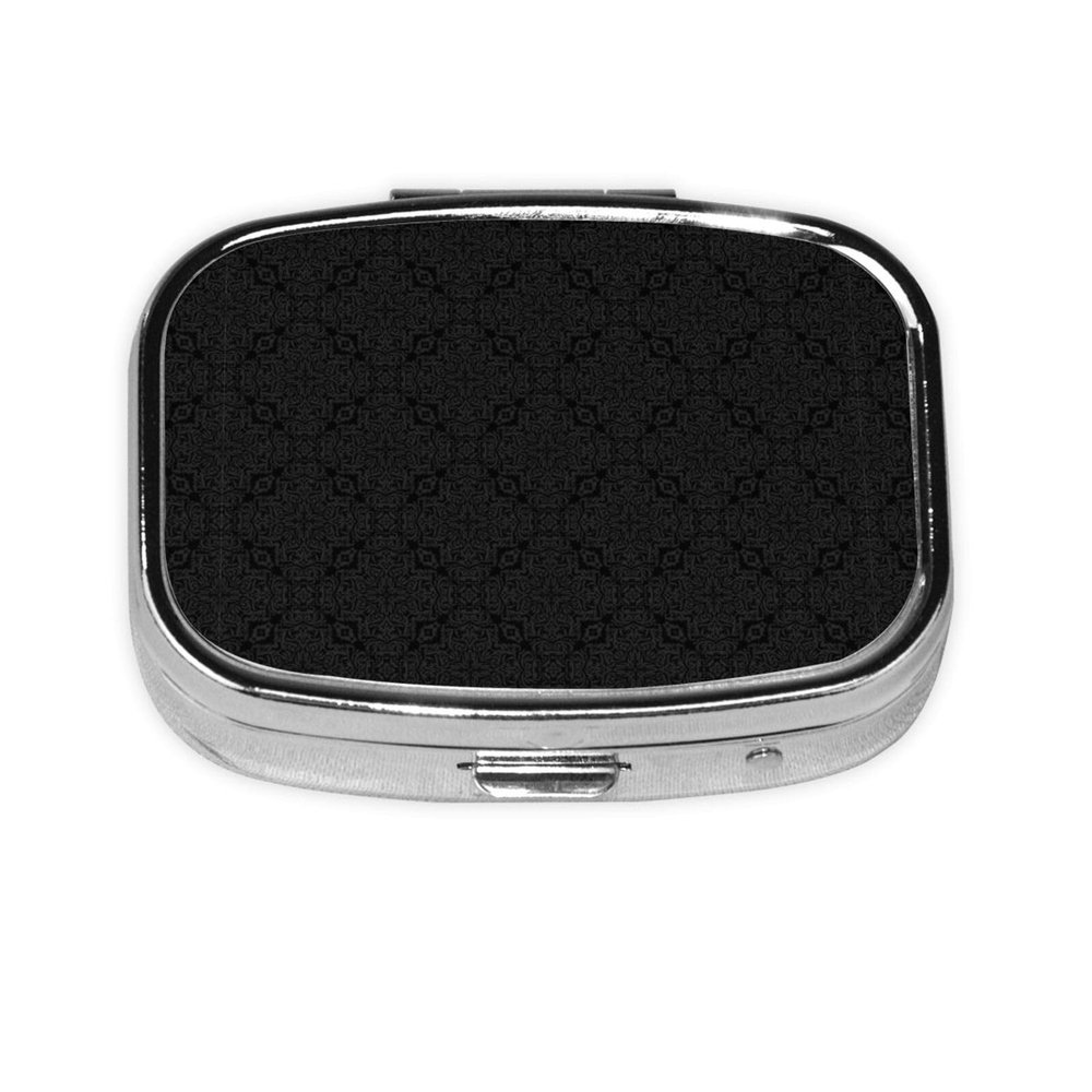 AM/PM Pill Organizer Small Travel Case Medication Reminder Supplement Box Nurse, Black Elegant Ornaments Texture
