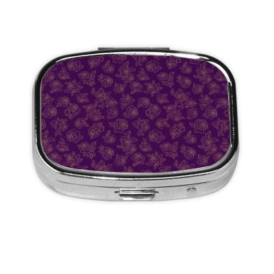 Travel-Sized Pill Organizer Compact Compartment Vitamin Case Cruise Flight Carry-On Must-Have, Gold Rose Floral Flower Purple