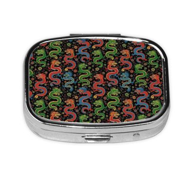 Purse Pill Container Slim Vitamin Organizer Credit-Card Sized Womens Daily Essential, Cool Chinese Dragons