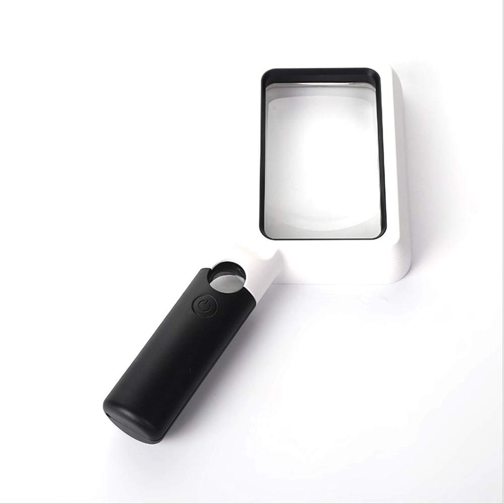 108X63mm Large Area Handheld Magnifying Glass with Rectangular Magnifier and 1 Light and COB Light Acrylic Lens