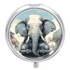 Car Elephant Metal Pill Organizer, 3 Compartment Waterproof Pill Case with Mirror for Purse Pocket Bag, Daily Medicine Vitamin Holder, Portable Travel Med Container(Round) view 1