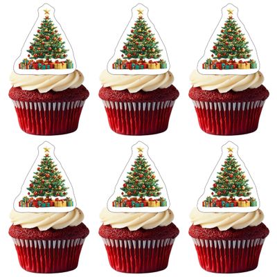 50 PCS Edible Christmas Tree Cupcake Toppers Green Xmas Cupcake Picks Wafer Paper Merry Christmas Party Decorations for Edible Xmas Theme Baby Shower Birthday Party Cake Decorations Supplies